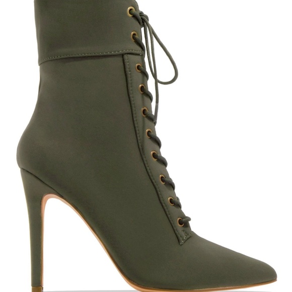 Olive Lace Up Heeled Booties - Picture 2 of 3